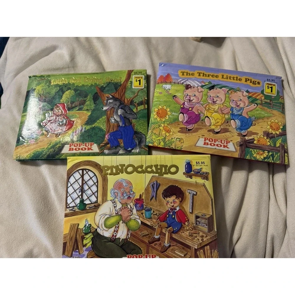 Playmore waldman pop up books bundle of 3 Vintage 3 Little Pigs Pinocchio Riding